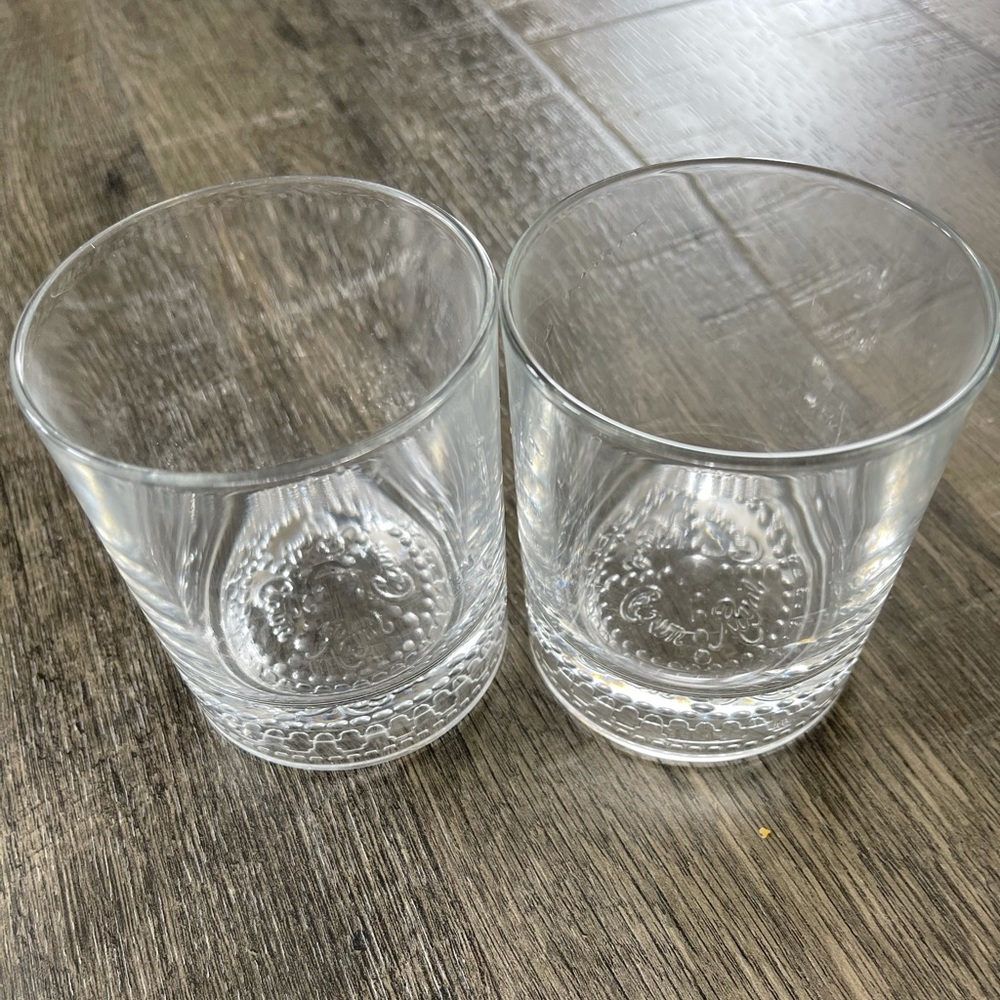 Crown Royal cocktail low ball drinking glasses thick bottom logo